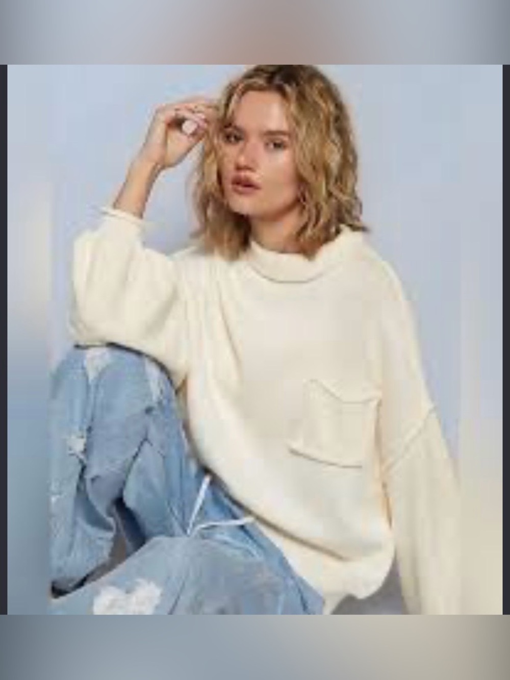 POL Cream Oversized Pocket Sweater